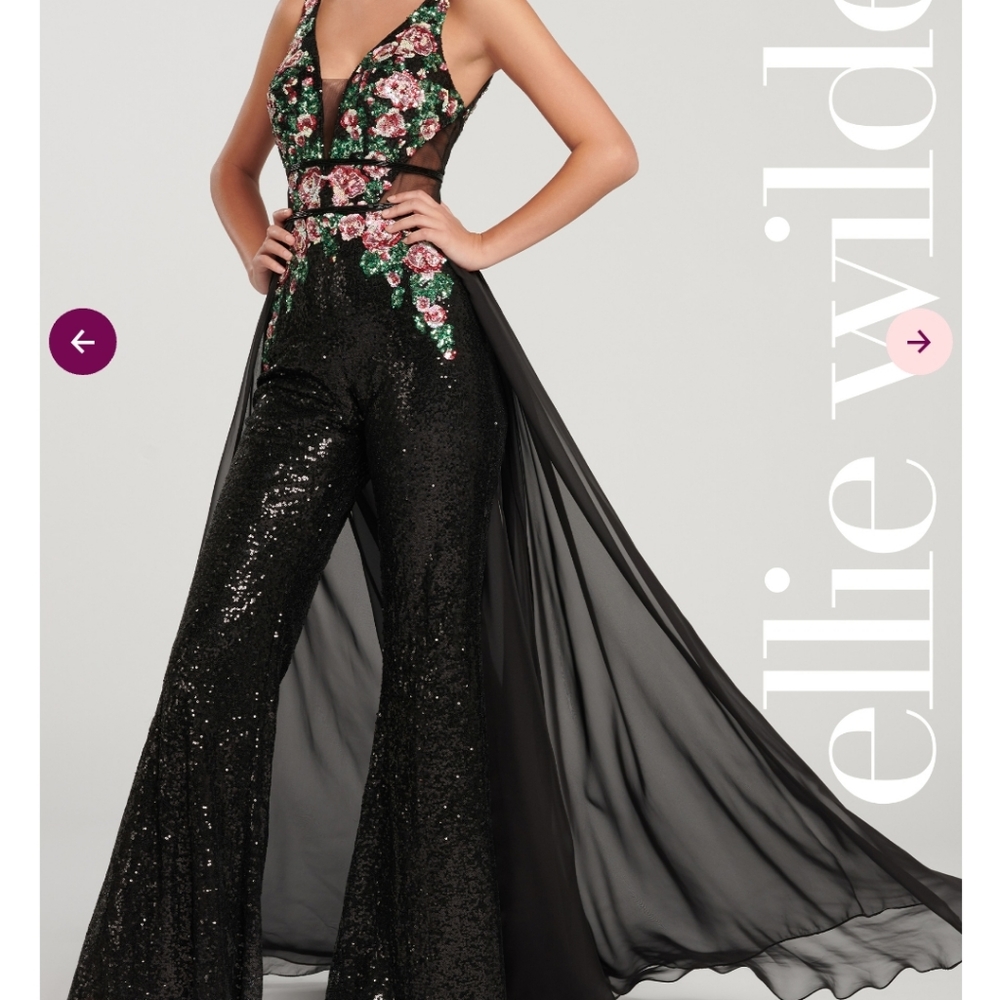 Jumpsuit Black Floral Sequin Backless Formal Prom